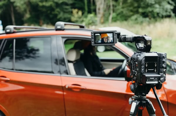 Camera setup, recording actor in car scene. 